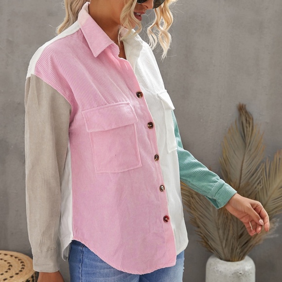 Pink Colorblock Button Down Blouse - Picture 4 of 4